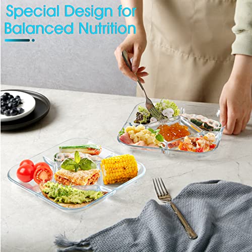 Nutriups Glass Divided Plate Glass Dinner Plate With Compartments Square Glass Portion Plate Glass Compartment Plate Glass Sectional Plate, 10 In (9Inch Square-5 Sectional （Set Of 2）) #TOP2