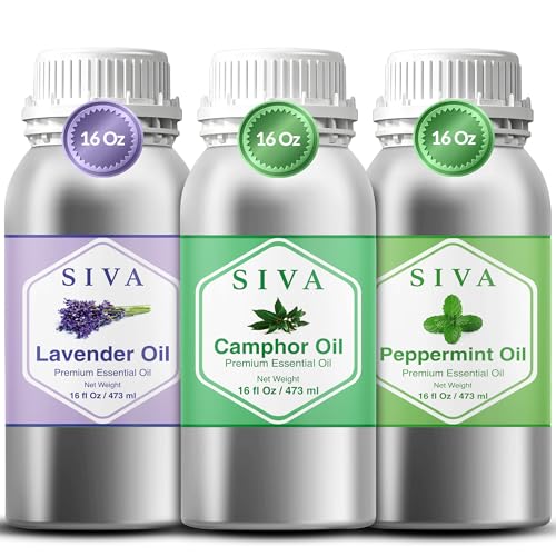Siva Camphor, Peppermint and Lavender Essential Oil 16oz Bundle