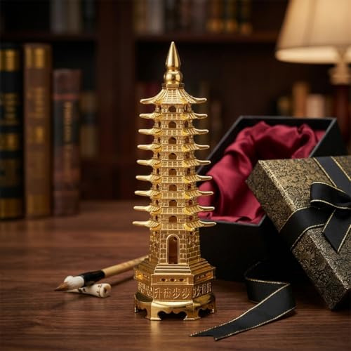 Image of Fengshui Education Tower for Academic Success & Best for Positive Energy Prosperity | Study Table Room Decor 10 Tower (Metal, Golden)