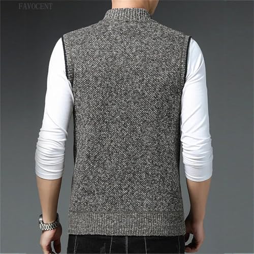 Men's Stand Collar Zip Up Knit Sweater Vest Casual Soft Warm Sleeveless Textured Pattern Waistcoat3