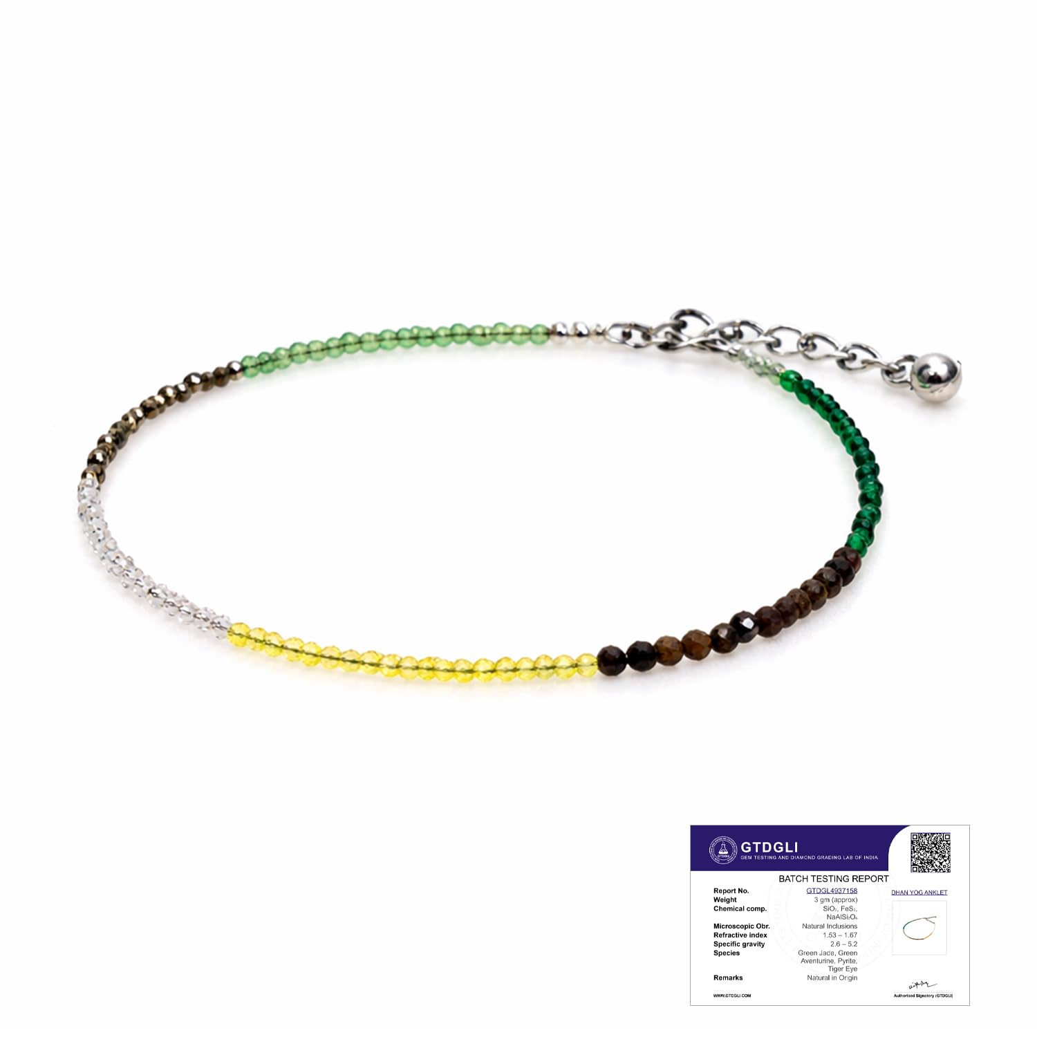 Dhan Yog Anklet | Pyrite, Jade, Tiger Eye, Citrine, Clear Quartz, Green Aventurine Bracelet for Wealth, Prosperity & Growth | Anklet for Women | Jewellery for Women | Gift for Woman
