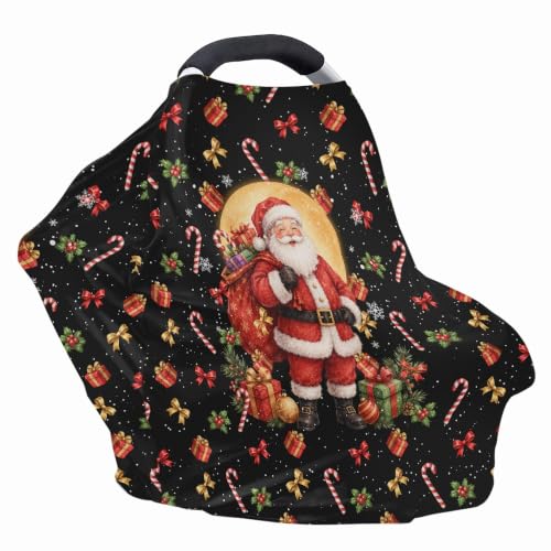Image of Christmas Car Seat Cover Baby Girl Boy, Santa Candy Cane
