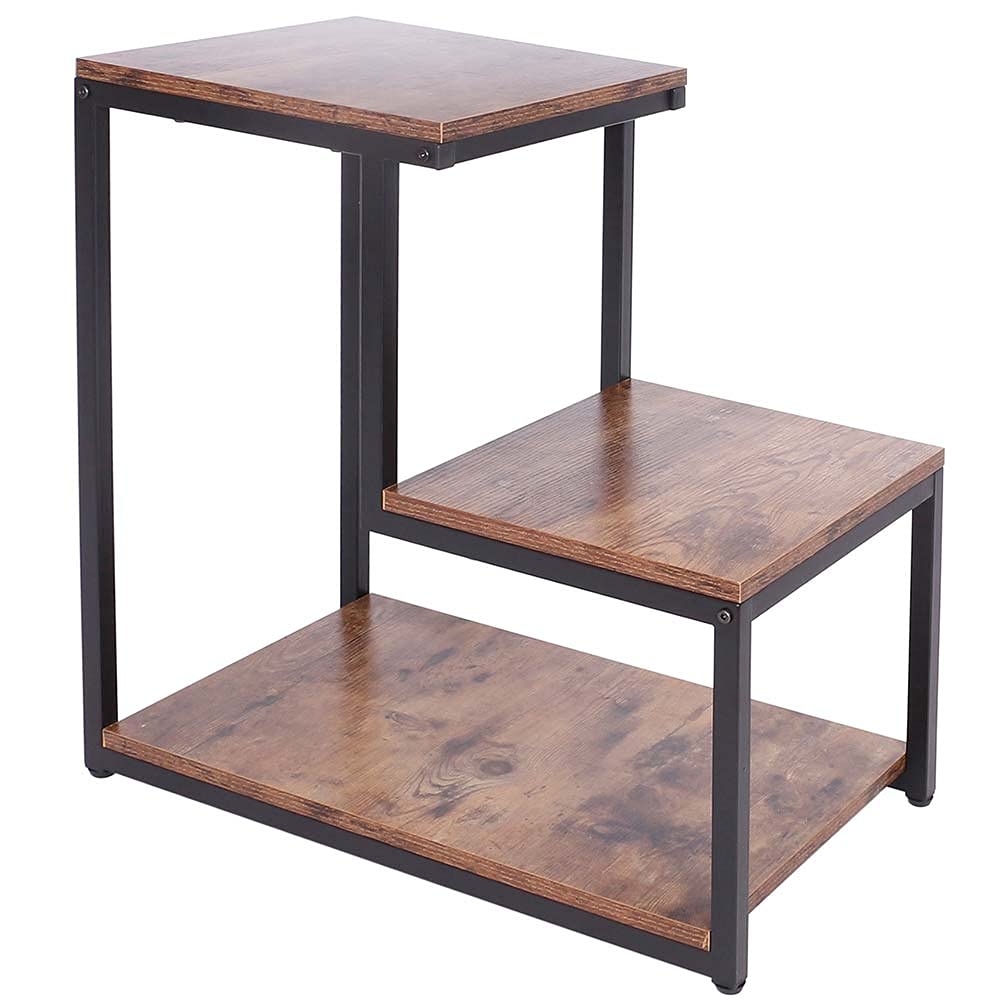 BAKAJI Bibliothèque Basse étagère à 3 étages en métal et Bois MDF, Table Basse latérale, canapé, Design Moderne, Industriel, pour Salon, Salon, Maison ou Bureau, 60 x 60 x 35 cm