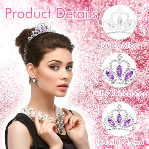 AUZUO Prinzessin Krone Tiara, Lila Diadem Kristall Tiaras für Mädchen Kleinkind Festzug Krone Strass Stirnband Silber Tiara für Frauen Mädchen Geburtstag Hochzeit Halloween Party Weihnachtsgeschenke