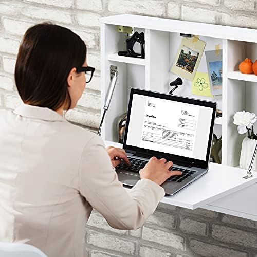 Wall Mounted Folding Desk, Space-Saving Drop Leaf Table with Storage Drawer, Floating Laptop Workstation for Home Office - Modern White Design