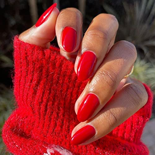 Press on Nails Short, Almond Round Flase Nail Tips with Glue Kit Stick on Fake Nails for Nail Art Deco - Red
