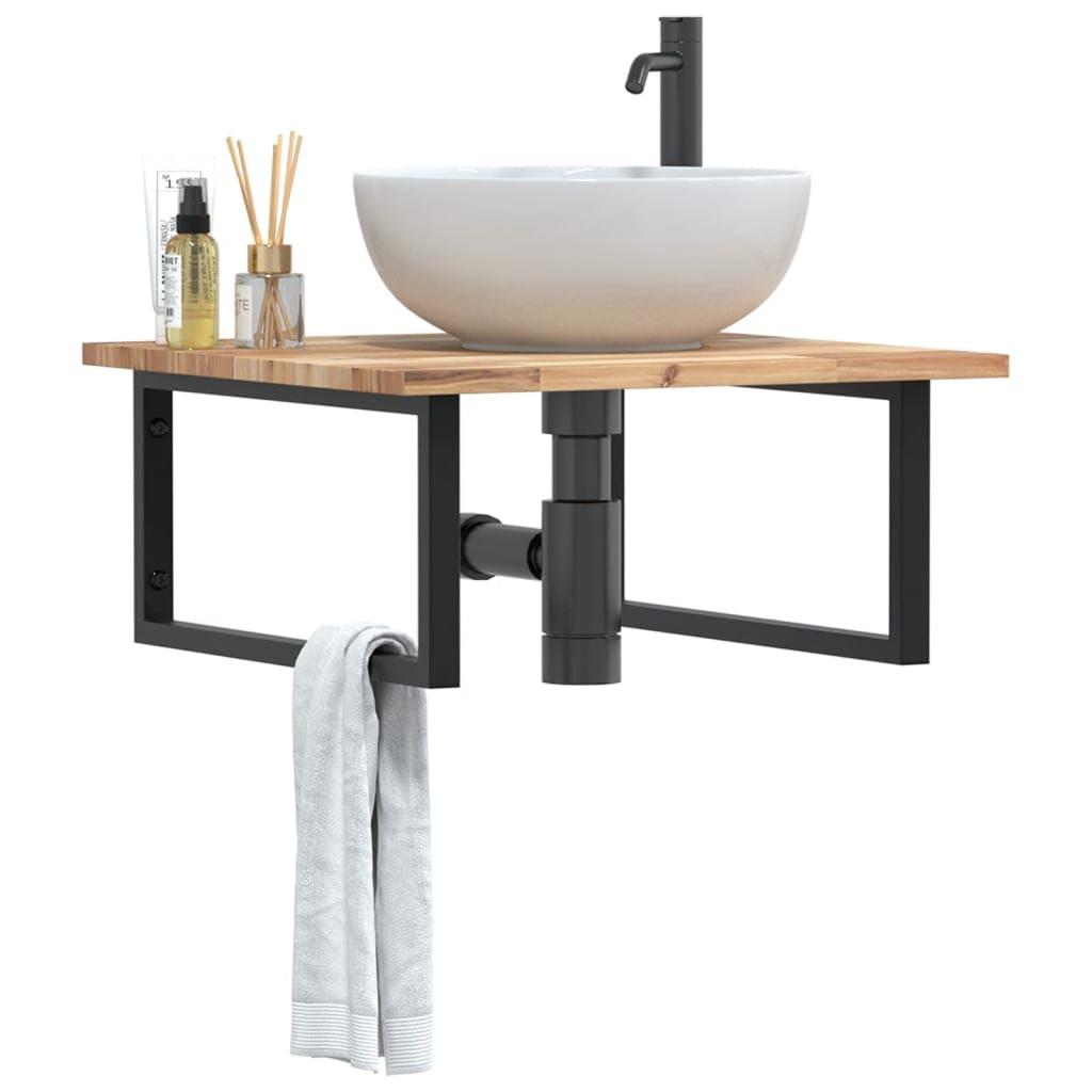 Piano lavabo in legno massiccio di acacia, 60 x 60 cm