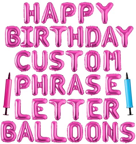 Image of Happy Birthday Balloon Banner Custom Phrase Balloons letter 16 inch Personalized Alphabet Letters Foil Mylar Balloons (Hot pink)