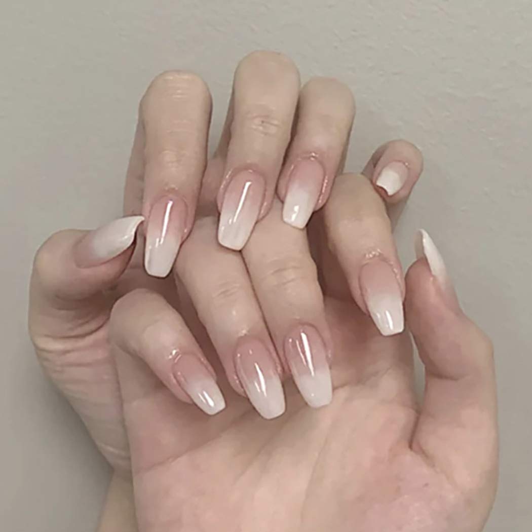 Buy Harosy Coffin Press On Nails French Ombre Fake Nails Long Glossy Acrylic Nails For Women And Girls Online At Low Prices In India Amazon In