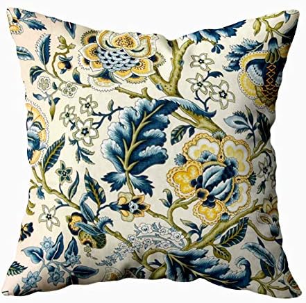 Shorping Good, Zippered Pillowcases 20X20Inch Throw Pillow Covers Floral Jacquard Print Blue Yellow hues for Home Sofa Bedding