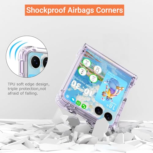 Image of Kapa Clear Airbag with Hinge Protection Back Case for Samsung Galaxy Flip7 / Z Flip 7 | Transparent Shockproof Slim Hard Protective Cover (Purple)