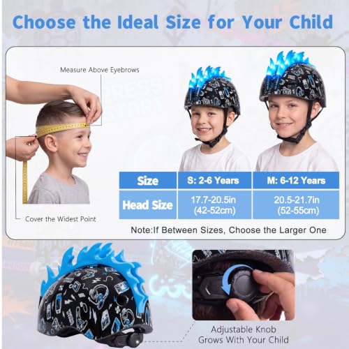 Image of Toddler Bike Helmet with LED Lights for Boys 2-12 Years | Adjustable Kids Bike Helmet, Multi-Sport for Bicycle Skateboard Scooter Cycling