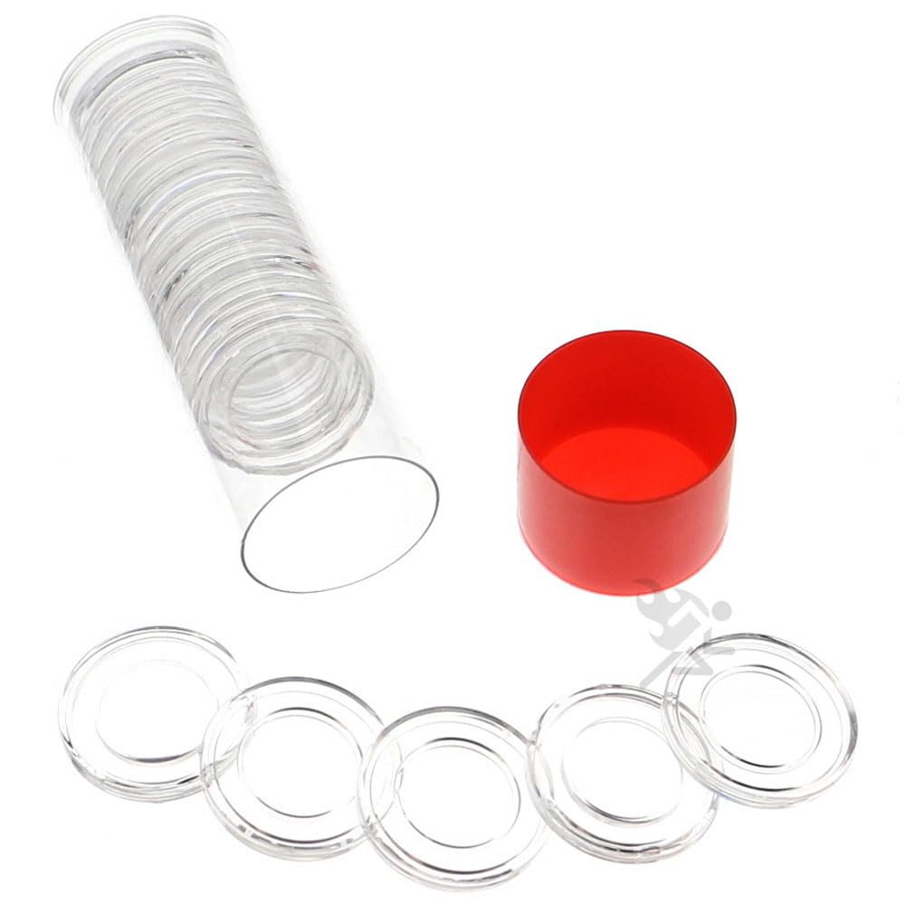 OnFireGuy Coin Capsule Storage Tube & 20 Air-Tite A18 Direct Fit Coin Holders for US Dimes (Red Cap Lid)