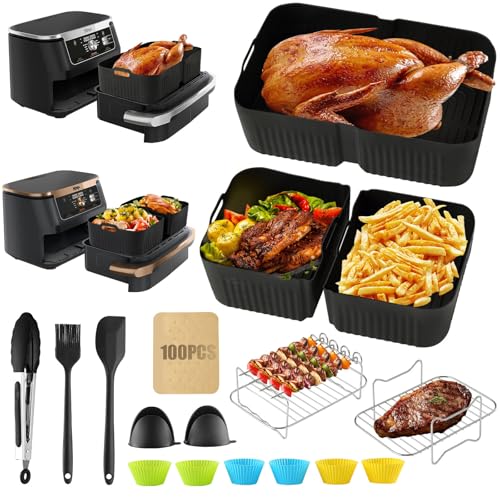Zubehör für die Ninja Foodi FlexDrawer 10 4L Heißluftfritteuse AF500EU (20PCS) Silikonform für Airfryer passend für Ninja AF500EU Zubehör(1 x 10 4 L + 2 x 5 2 L) Heißluftfritteusen-Grillrost