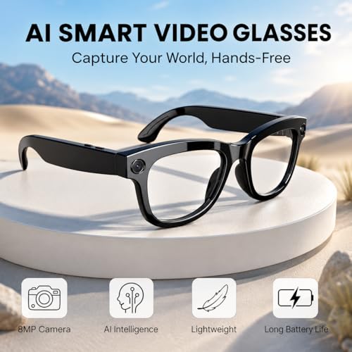 Image of Futopia AIVIS-M AI Smart Glasses with 5MP Camera & ChatGPT - IP67 Waterproof Smart Eyewear for Men & Women - 1080p Video Recording, Real-Time Translation, Open-Ear Audio & Bluetooth 5.3 - Matte Black