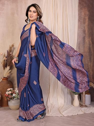 Image of Amazon Brand - Tavasya Womens Blocked Printed Daily Wear Chiffon Georgette Saree With Blouse With Blouse