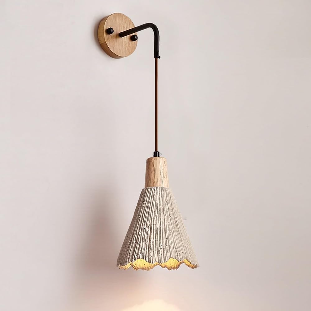 COSRUB Japanese Cement Wall Sconce, Cone Farmhouse Bedside Wall Lighting