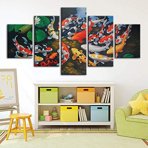 RAINSGIFT Affiche de Toile Moderne décorative pour la Maison Cyprinus Carpio Impression Peinture modulaire Lotus Mur Art Photo pour Fond de Chambre Artwor-sans Cadre