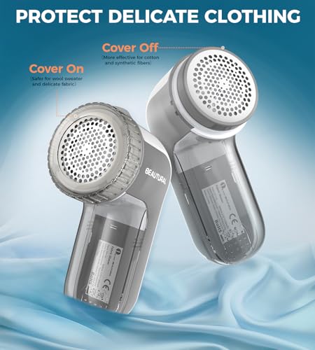 Image of BEAUTURAL Fabric Shaver, Rechargeable Lint Remover, Electric Portable Sweater Defuzzer with 3 Speeds, 6 Leaf Blades, Digital LED Display, Remove Pilling for Clothes, Furniture, Sweater, Couch, Blanket