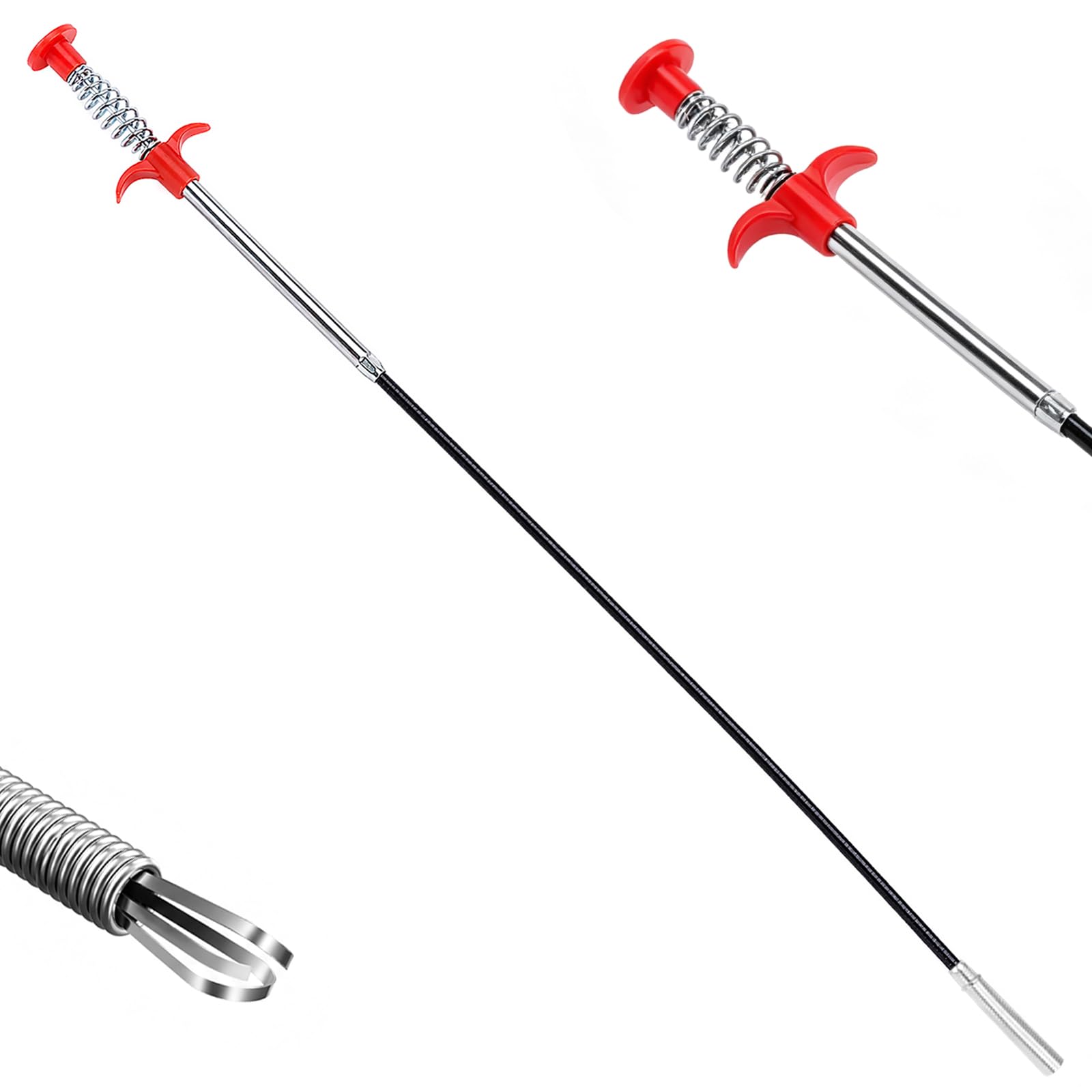 Flexible Grabber Claw Pick Up Tool, 4 Claws Extra Long Reacher Retriever Stick for Litter Pickers, Heavy Duty Drain Snake Hair Clog Remover for Kitchen Sink, Bathroom Tub, Toilet Unblocker (0.6m)