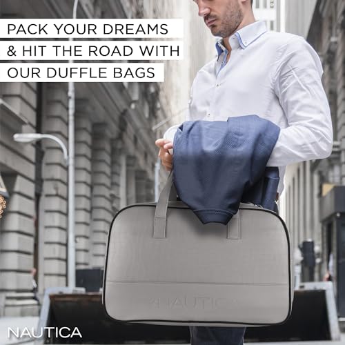 Image of Nautica Unisex 25L PU Duffle Bag for Travel | Stylish Leatherette Cabin Luggage with Smooth Zippers | Compact, Comfortable & Spacious for Weekend Trips, Gym & Everyday Use | Grey