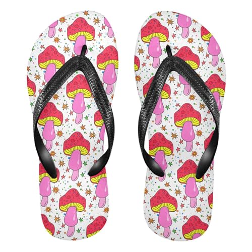 Mushroom Star Confetti White Flip Flops for Beach Thong Sandals Anti-slip Lightweight Shower Shoes for Travel Summer Outdoor