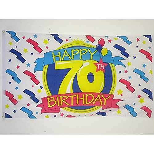Az Flag Bandiera Buon Compleanno 70 Anni 150X90Cm - Bandiera Auguri Anniversario - Happy Birthday 90 X 150 Cm