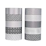 Washi Tape | Set of 10 | Japanese Masking Tape | Custom Pattern Rolls | Black & White Geometric