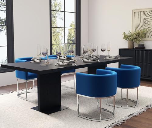 Image of HNY Mid Century Modern Upholstered Barrel Dining Chairs with Arms Set of 2, Velvet Kitchen & Dining Room Chairs, 18.5 inch Wide Accent Chairs for Dining Room Living Room with Chrome Metal Frame, Blue