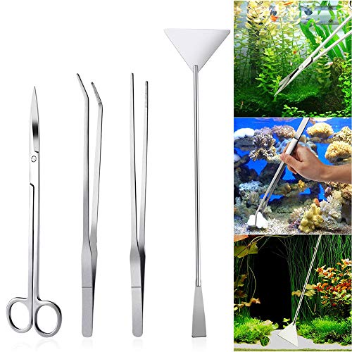 Aquarium Schere Set 4-teilig – Inkl. Pinzetten, Scheren, Schaufel Und Aufbewahrungsbeutel, Aus Edelstahl, Für Pflanzenpflege Und Reinigung