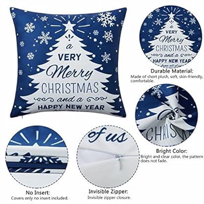 4 PCS Weihnachten Kissenbezüge Weihnachtskissenbezug Schlafzimmer Schneeflocken Rentier Dekokissen Weihnachten, Weihnachten Kissen Kissenhülle für Weihnachtsdeko Christmas Kissenhülle (Blue, One Size) – Bild 6
