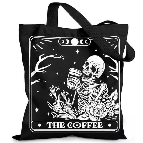 Image of Skull Canvas Tote Bag Gothic Handbag for Women Shopping Work Travel