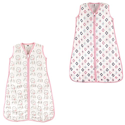 Image of Hudson Baby Unisex Muslin Cotton Sleeveless Wearable Sleeping Bag, Sack, Blanket, Dream Catcher /Pink Aztec Muslin 2-Pack, 6-12 Months