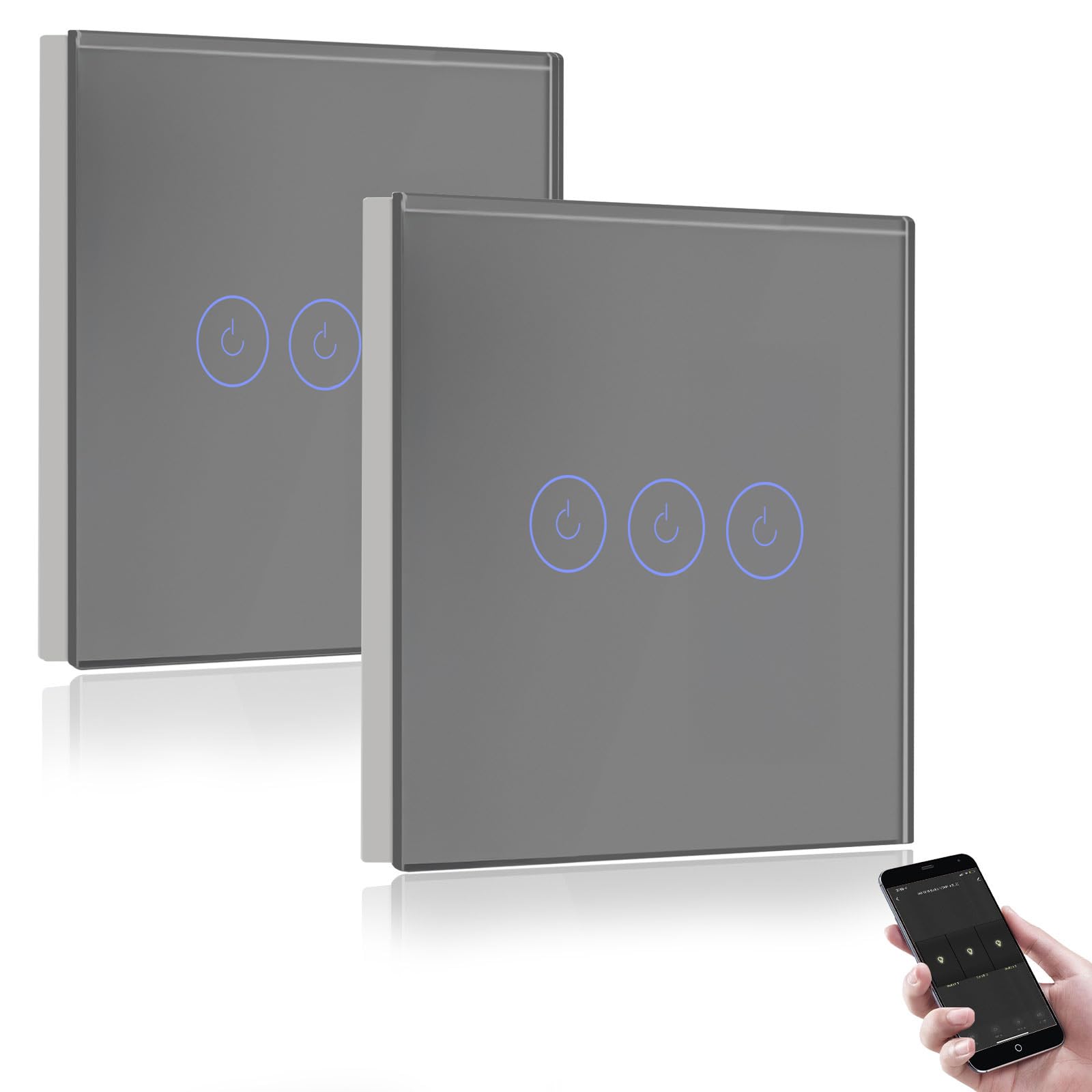 BSEED Smart Light Switch,Compatible with Alexa and Google Home,3 Gang WiFi Touch Switch,2 Way or Multi-Way Control by SmartLife APP,Grey Alexa Switch with LED Indicator Light-Neutral Wire Need-2pack