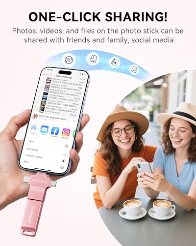 Image of MFi Certified Photo Stick USB Flash Drive for iPhone, 4 in 1 External Memory Thumb Drive for Picture Video Saver and Backup (Rose Pink, 256GB)