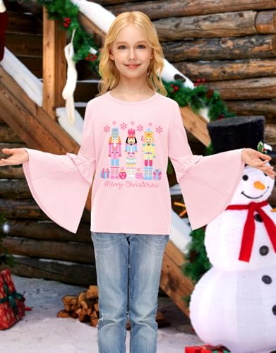 Image of BesserBay Girls Christmas Long Bell Sleeve Ruffle Tunic Top 4-12 Years