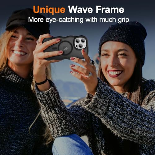UEEBAI Magnetic for iPhone 16 Case, Cute Cover Compatible with MagSafe, 2025 Transparent Clear Wave Design Wavy Frame Matte Phone Case, Black - Image 6