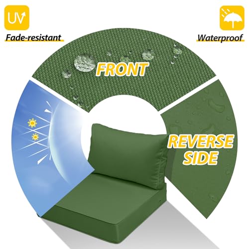 Image of AAAAAcessories Outdoor Deep Seat Cushions, Waterproof, Fade-Resistant Patio Furniture Replacement Cushions, 23.5 inch x 25.5 inch x 5 inch + 23.5 inch x 13.5 inch, Set of 2, Dark Moss Green