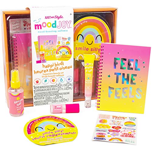 Just My Style MoodJoy Happi Birdi Happiness Beauty Set by Horizon Group USA, Mood-Boosting Wellness Kit, Self-Care Kit, Mindfulness Journal, Facial Sheet Mask, Body Mist Spray, Clean Beauty Products