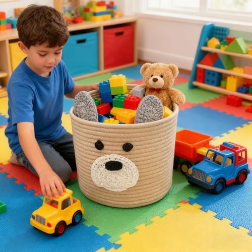 Image of Bear Basket for Nursery, Baby Shower Baskets, Baby Baskets for Kids Toy, Laundry Hamper, Storage Basket for Children Plant Pet Gift Indoor Corner 10 inch D x 8 inch H (Brown)