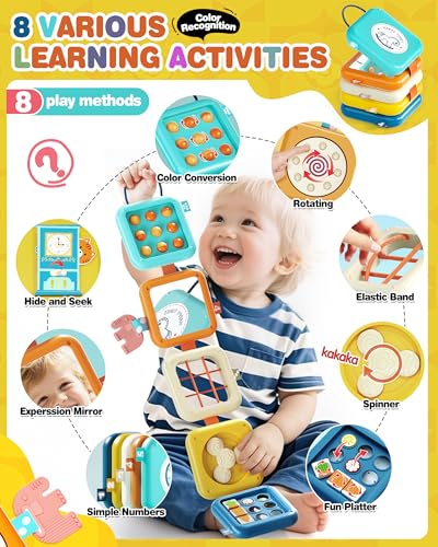 Cube d'activité bébé, 8 in 1 Busy Board Jouet Montessori, Jouets de Voyage en Avion pour Enfants, Jeux Éducatif Jouets d'Activité et de Développement, Cadeau pour Filles & Garçons 1 2 3 Ans – Image 5