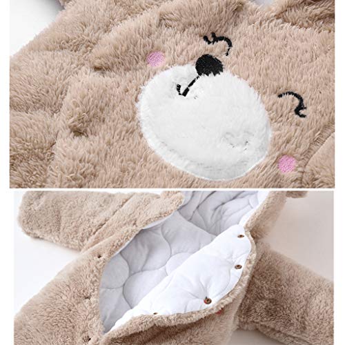 Bébé Capuche Barboteuse Hiver Combinaison Flanelle Tenues Garçons Filles Pyjamas Bambin Grenouillère Footies Vêtements Marron 9-12 Mois - Image 6