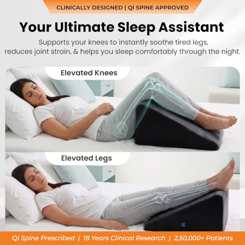 Image of Pro-Comfort Bed Wedge Pillow | 5-Year Warranty | Premium Orthopedic Memory Foam Back Support Pillow | Back Rest for Bed | Acid Reflux, GERD, Snoring, Pregnancy, Post-Surgery Relief | Black