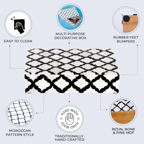 Image of Moroccan Pattern Inspired Collection, Storage Organizer Decorative Box Multipurpose Gift - Moroccan B&W 5x7x1.5 inch