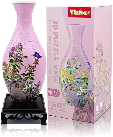 3D Puzzle Vase,Unique Flower Vase Made by 160 Curved Plastic Pieces for Adults, Warming Gift for Flower Arrangements and Home Decoration,Crafts for Adults(Chrysanthemum)