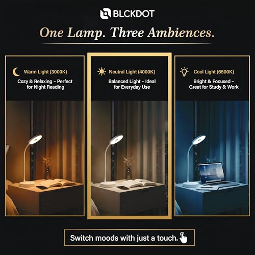 Image of NOX One Rechargeable LED Table Lamp for Study & Work | 3 Color Modes | Touch Control, Flexible Neck, USB-C | Portable Cordless Desk Lamp for Bedside Reading (White)