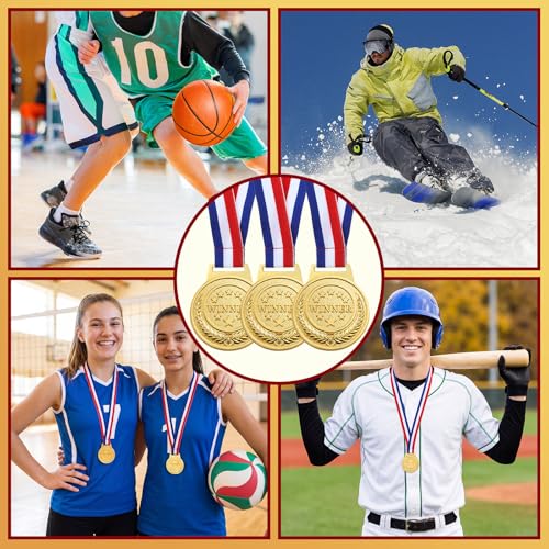 Quelay Gold Award Medals 2 Inch 1st Place Metal Winner Award Medals with Neck Ribbons Prizes for Participation Competitions for Soccer Baseball Basketball Golf(24 Pieces,Winner Style) by Quelay - Image 5