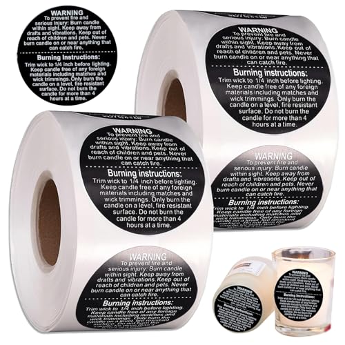 500 etiquetas de advertencia de velas y calcomanías de seguridad, etiquetas redondas negras de 1.5 pulgadas para tarros de velas, latas y contenedores. Pegatinas de seguridad para derretir cera para