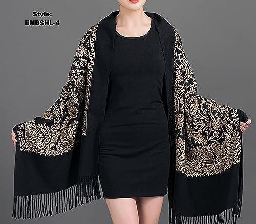 Châle GFM pashmina brodé pour vos soirées fraîches et sorties d'hiver