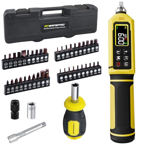 ATsafepro Destornillador Dinamométrico Digital 0,09-6 Nm, 1/4'',40 Puntas, Precisión ±1%, Destornillador De Par De Torsión Ajustable, Juego De Llaves Dinamométricas Con Indicador LCD